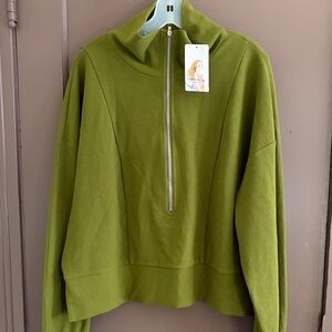 Olive Green Women's Sweatshitrs Half Zip Xtra Large New with Tag